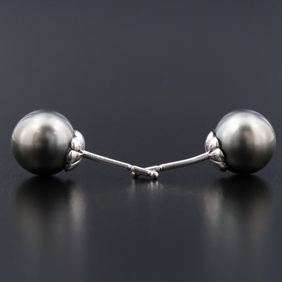 Mikimoto 18K Dark Grey Pearl Solitaire Earrings - Picture 4 of 5